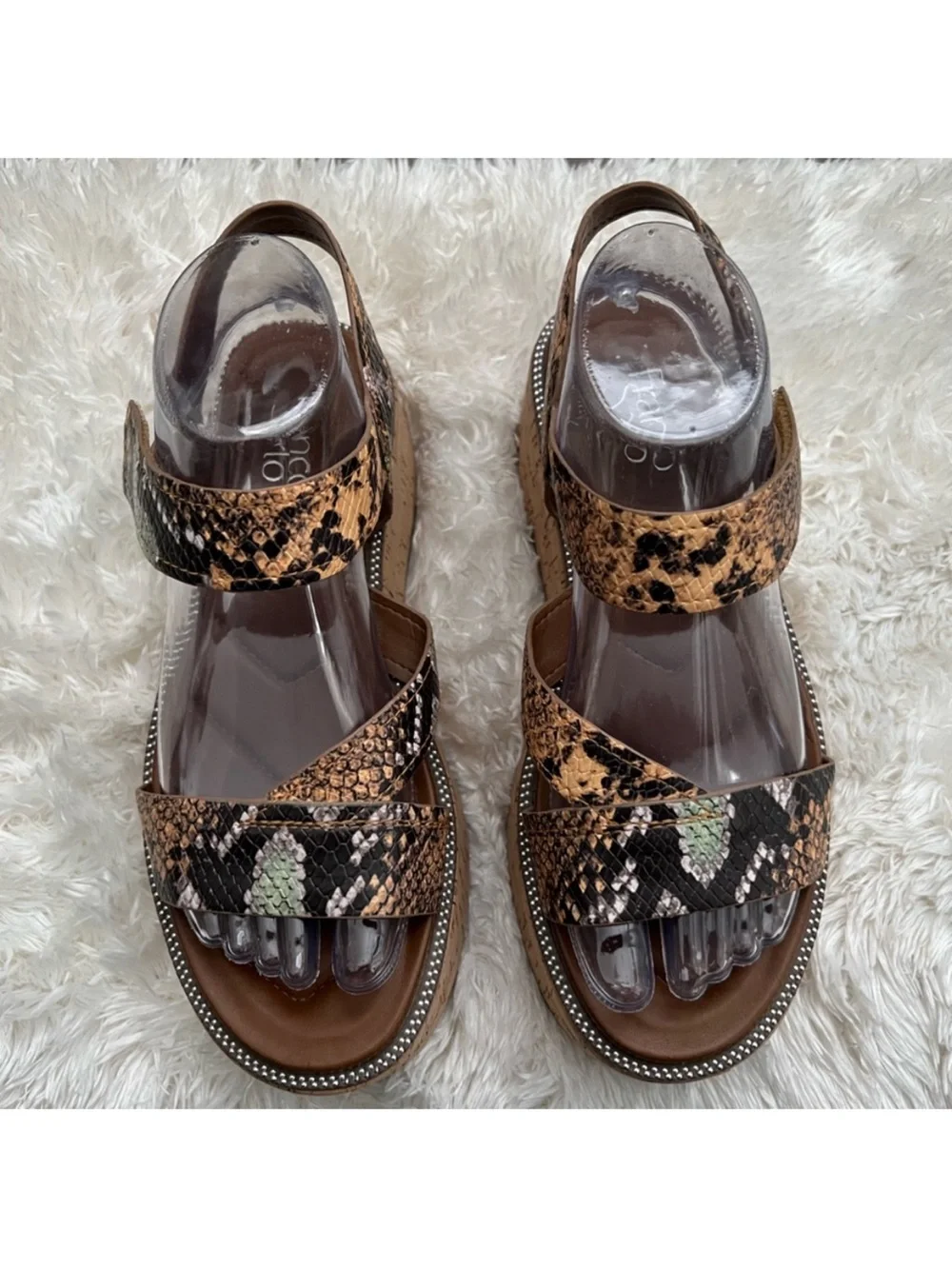 Franco Sarto Snake Print Cork Platform Wedge Sandals Women’s 9.5 Leather